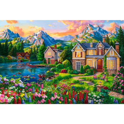 Алмазная мозаика Дом на цветочной поляне 30х40 см полное заполнение Рыжий кот НД-0389 1